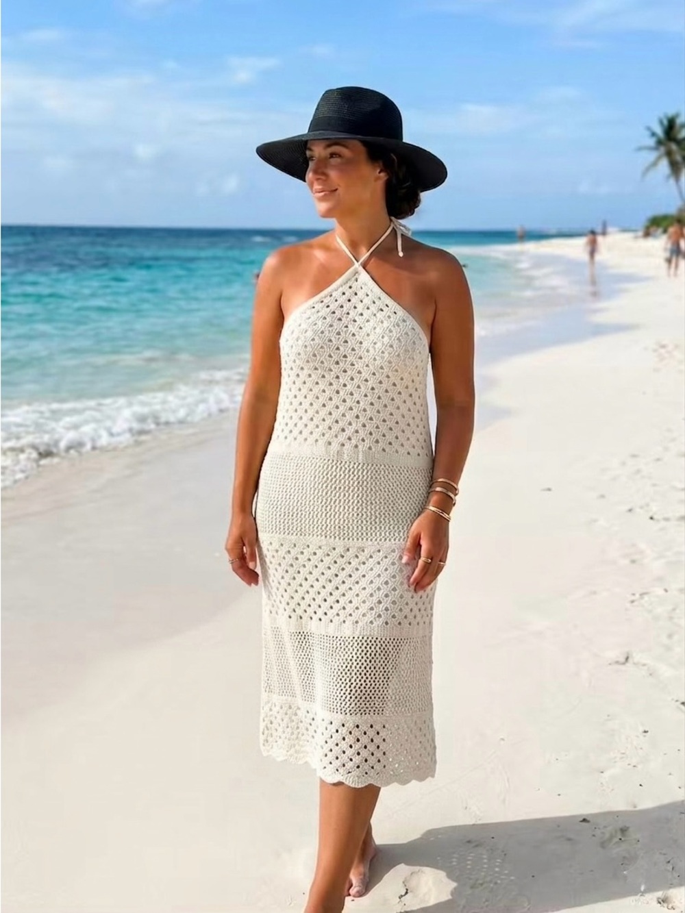 Old Navy Cream Crochet Halter Beach Dress